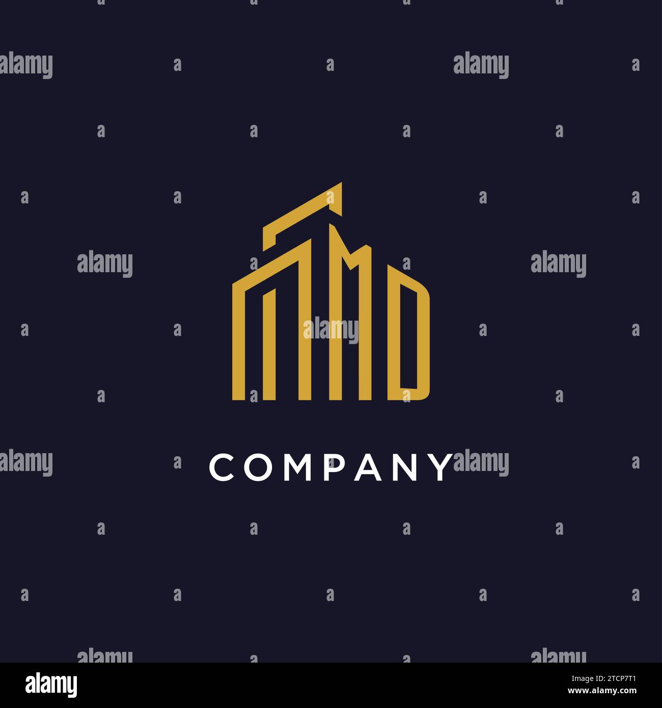 MD initial monogram with building logo design vector graphic Stock Vector