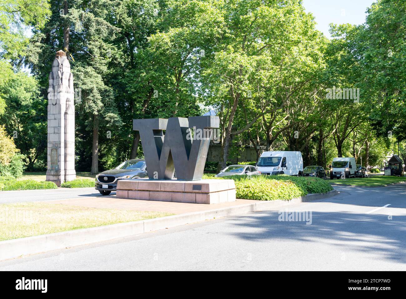 ‘W’ logo at University of Washington in Seattle, WA, USA Stock Photo