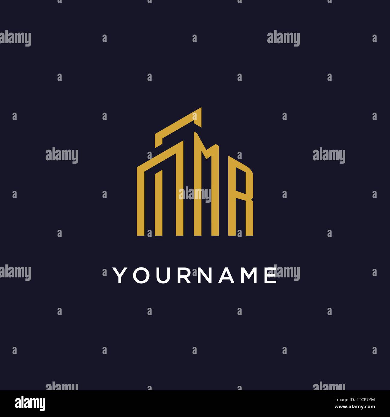 MR initial monogram with building logo design vector graphic Stock Vector