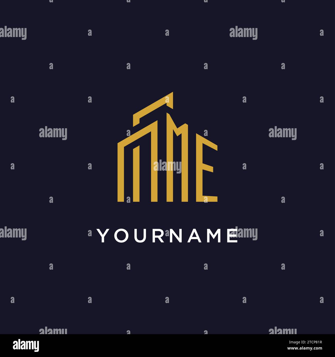ME initial monogram with building logo design vector graphic Stock Vector