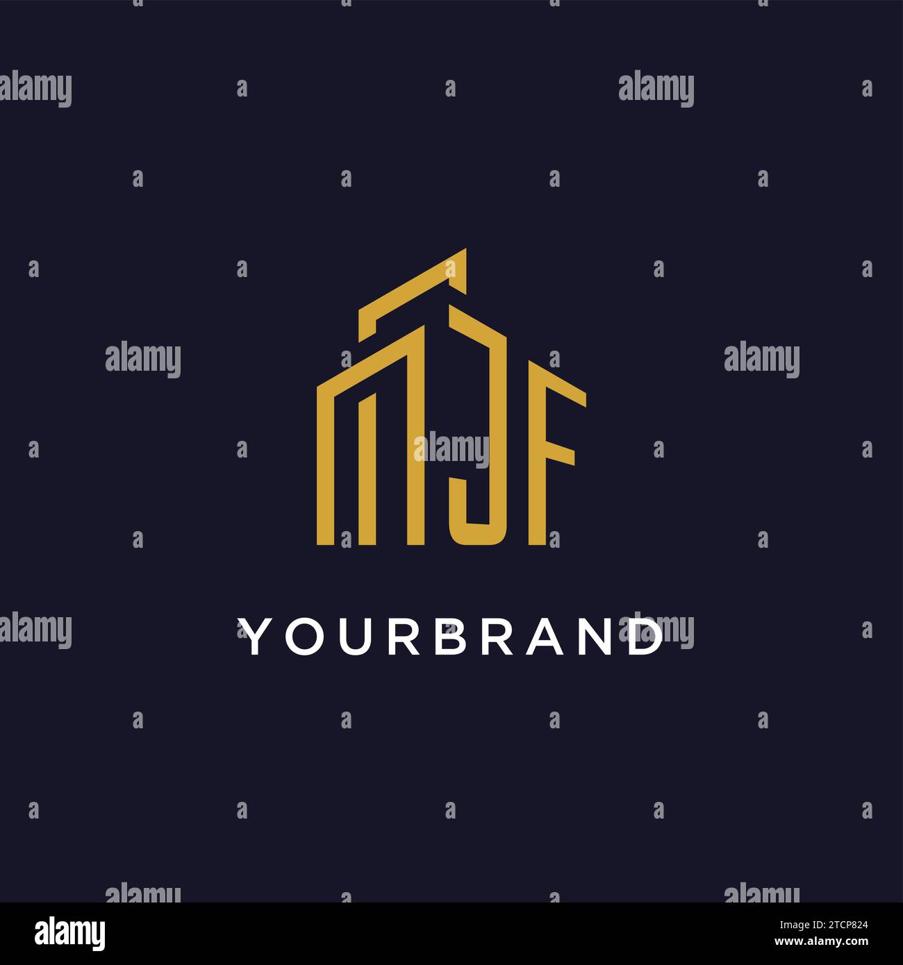 JF initial monogram with building logo design vector graphic Stock Vector