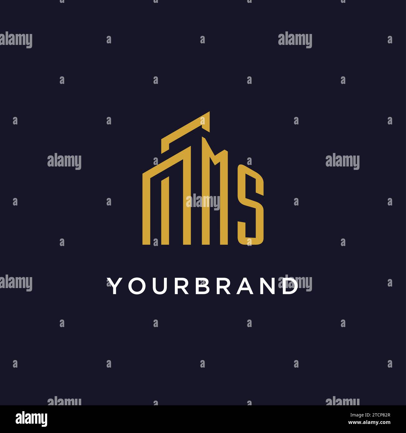 MS initial monogram with building logo design vector graphic Stock Vector