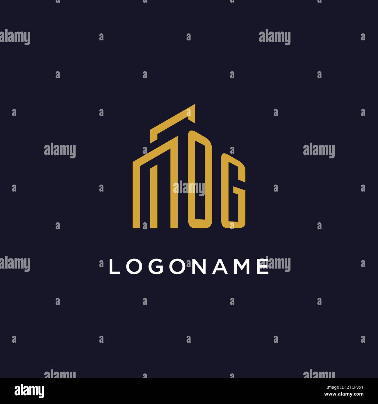OG initial monogram with building logo design vector graphic Stock Vector