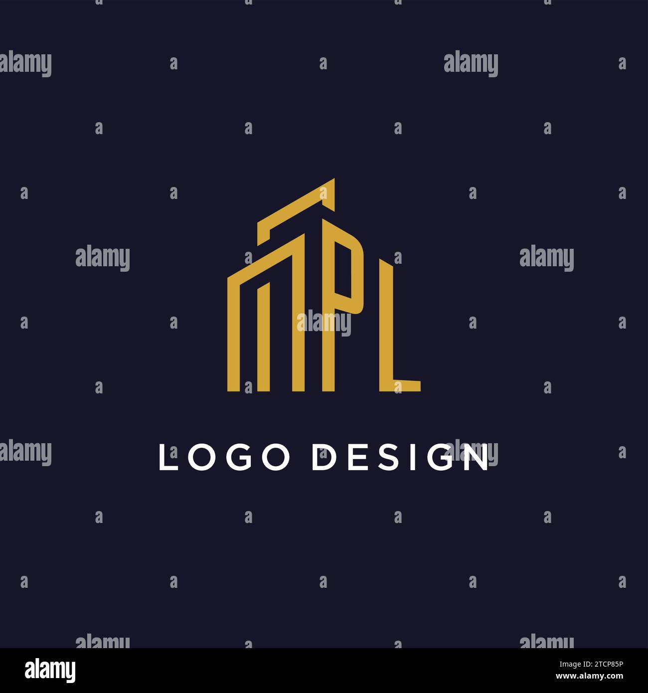 PL initial monogram with building logo design vector graphic Stock Vector