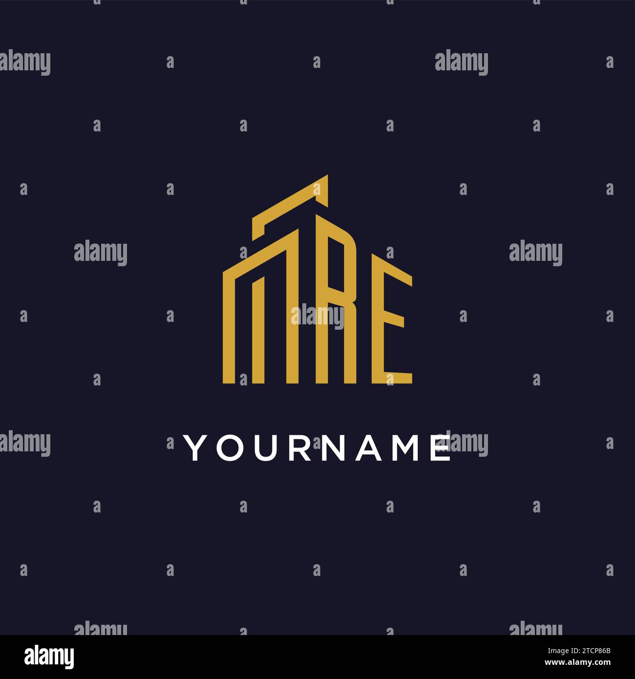 RE initial monogram with building logo design vector graphic Stock Vector