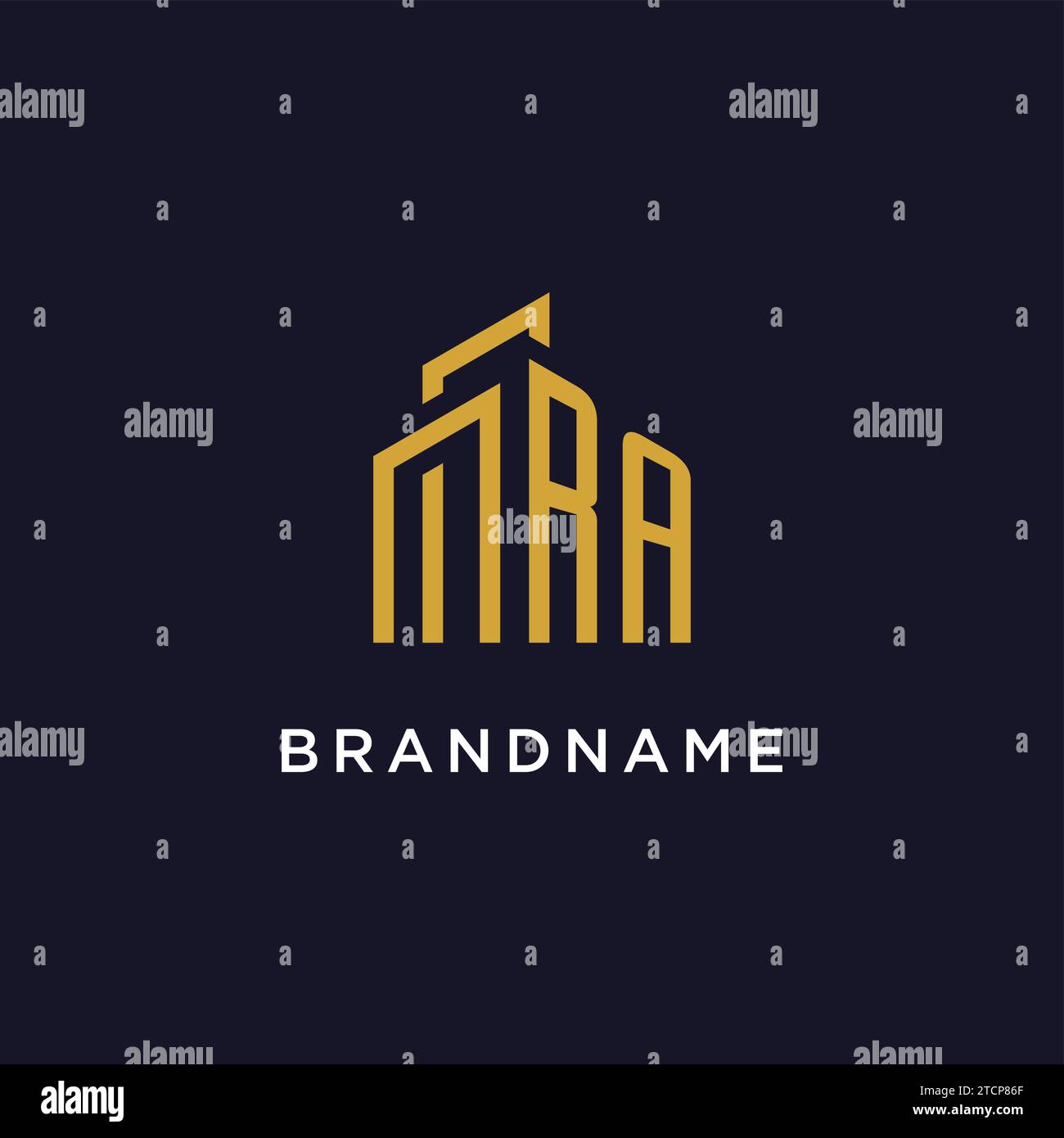 RA initial monogram with building logo design vector graphic Stock Vector