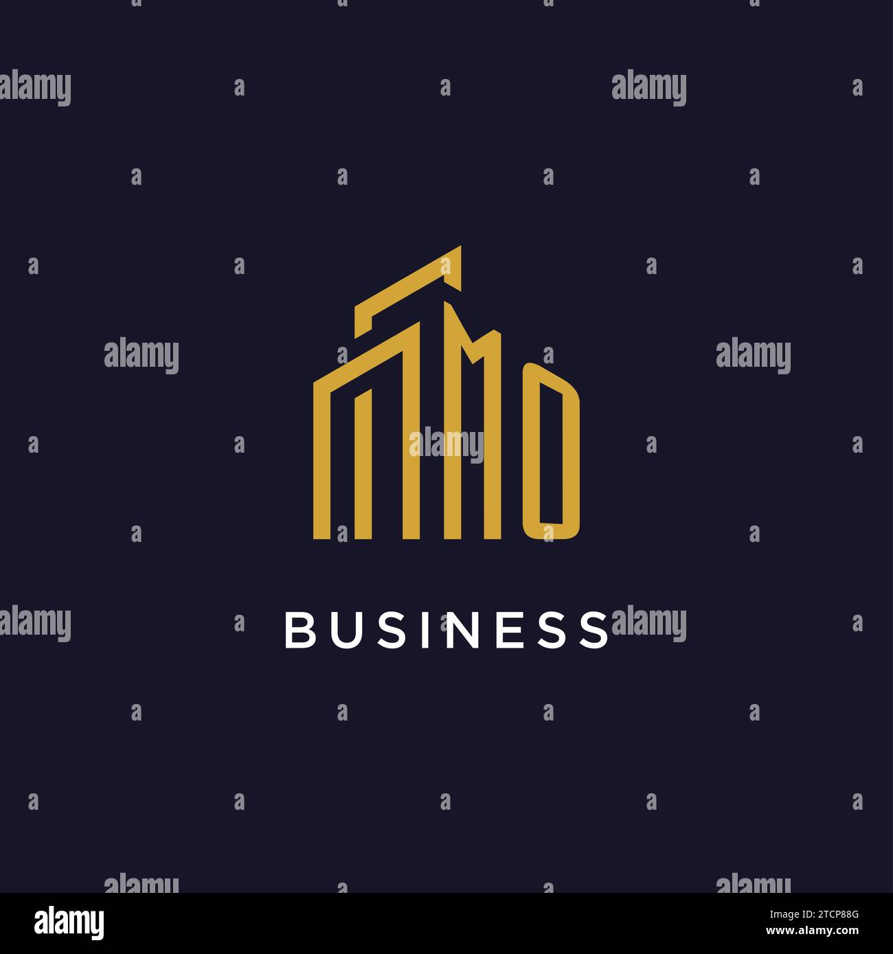 MO initial monogram with building logo design vector graphic Stock Vector
