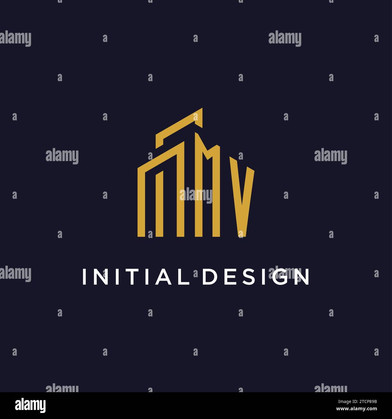 MV initial monogram with building logo design vector graphic Stock Vector