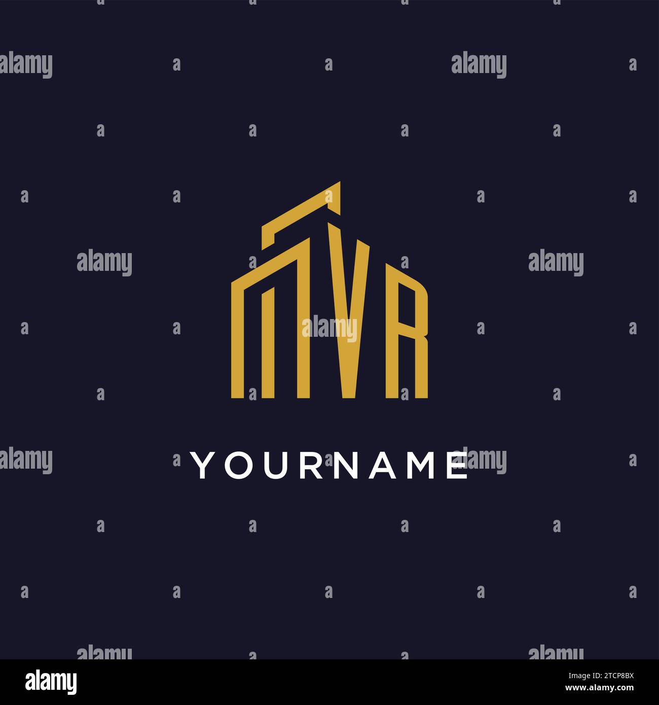 VR initial monogram with building logo design vector graphic Stock Vector