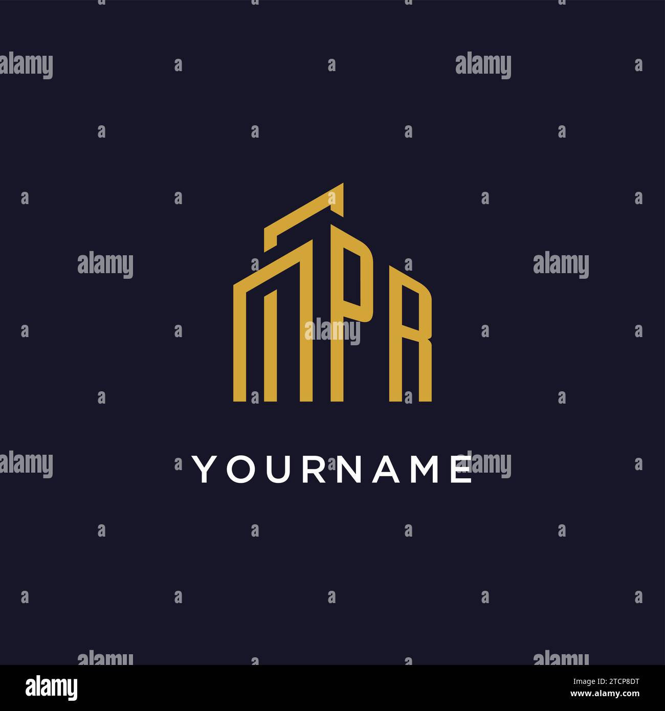 PR initial monogram with building logo design vector graphic Stock Vector