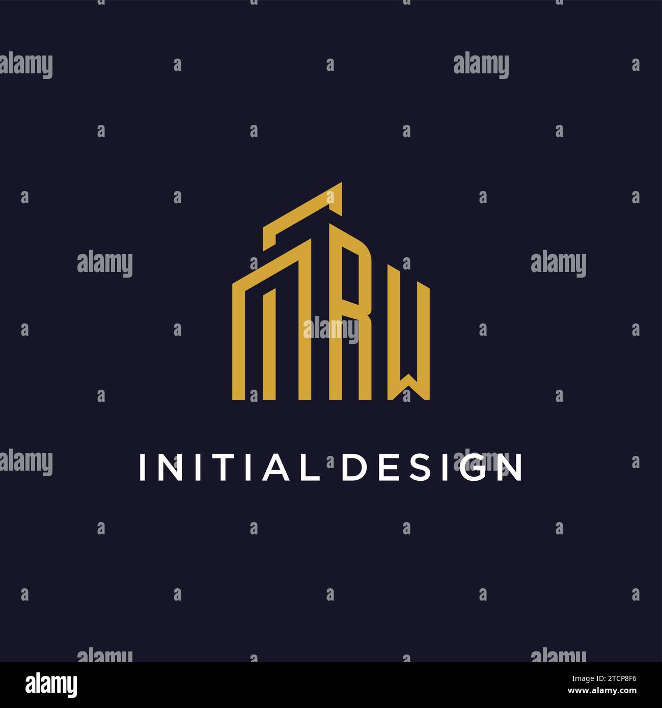 RW initial monogram with building logo design vector graphic Stock Vector
