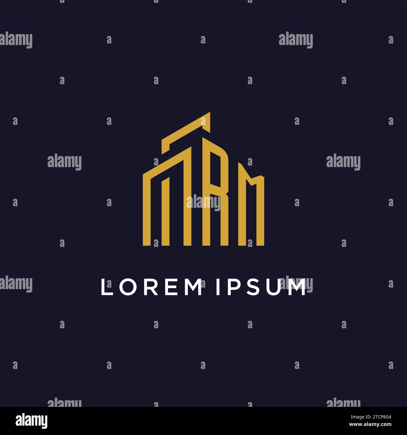RM initial monogram with building logo design vector graphic Stock Vector