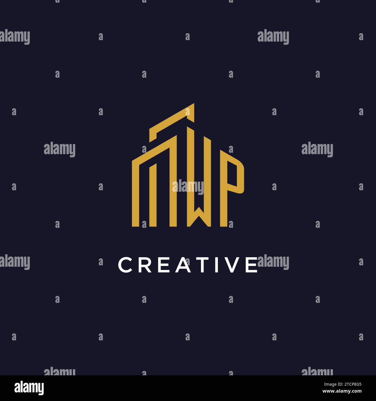 WP initial monogram with building logo design vector graphic Stock Vector