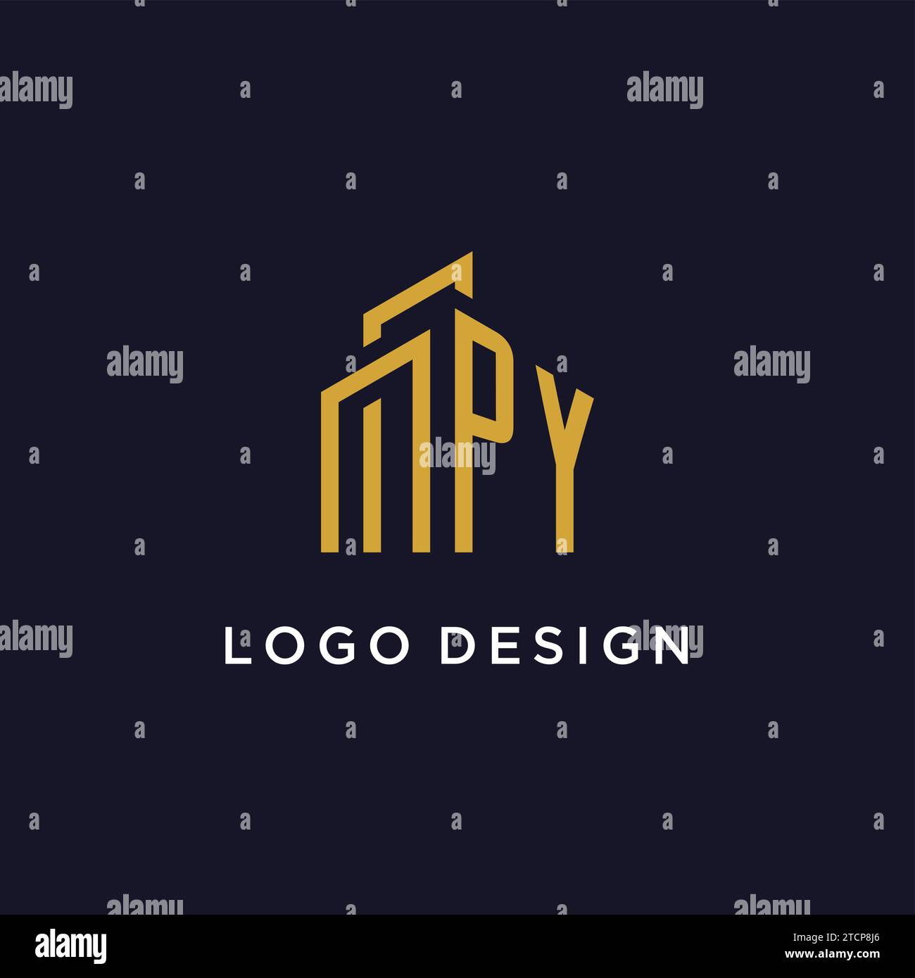 PY initial monogram with building logo design vector graphic Stock Vector