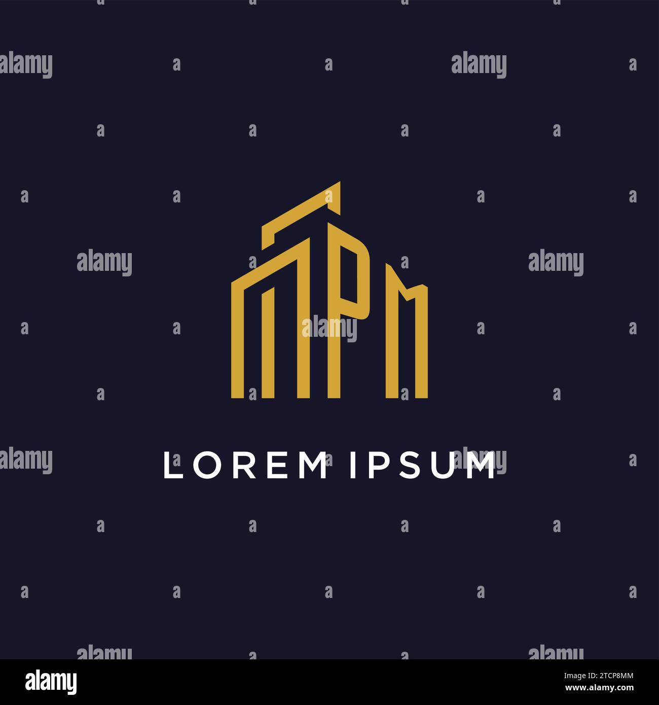 PM initial monogram with building logo design vector graphic Stock Vector