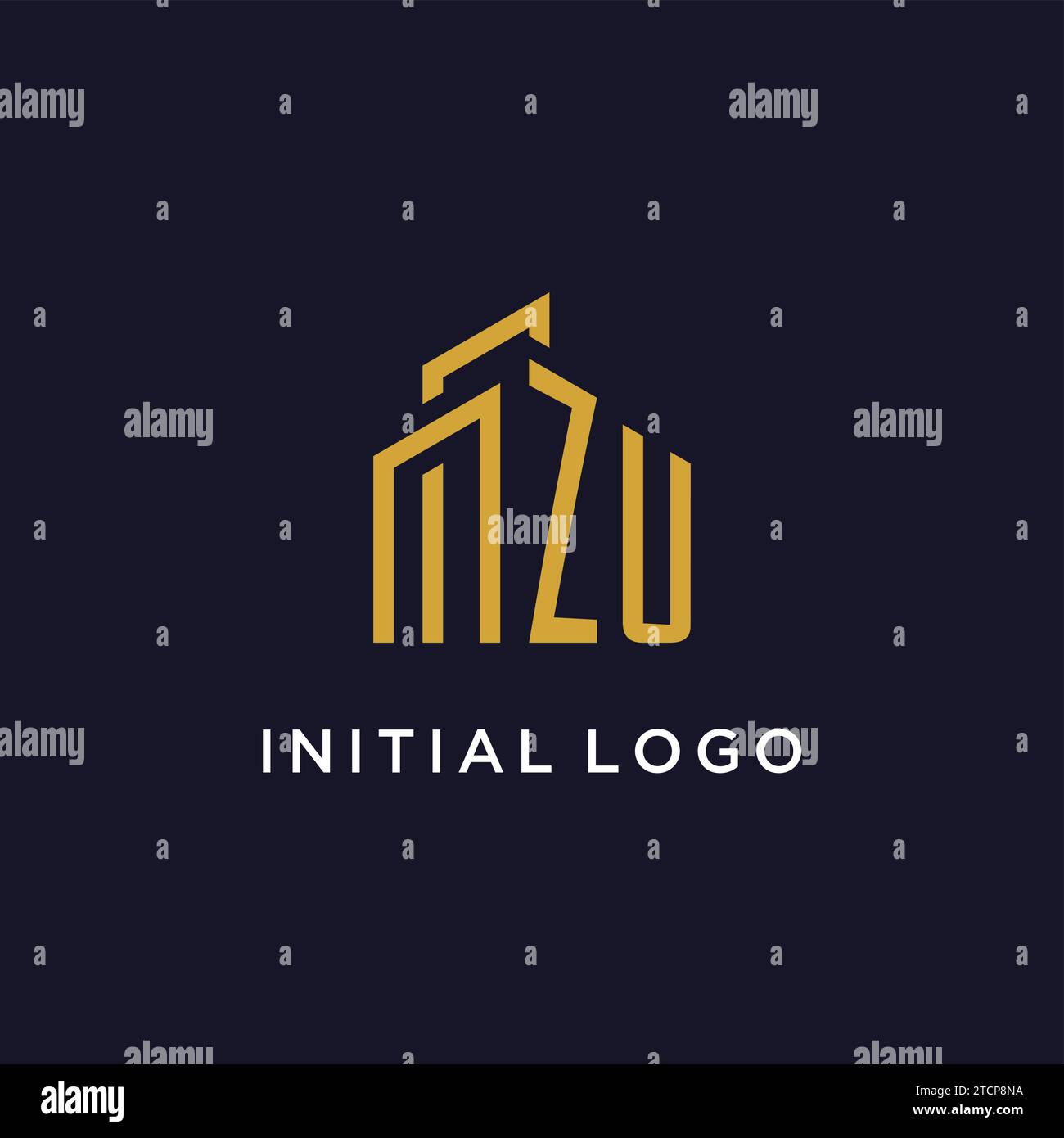 ZU initial monogram with building logo design vector graphic Stock Vector