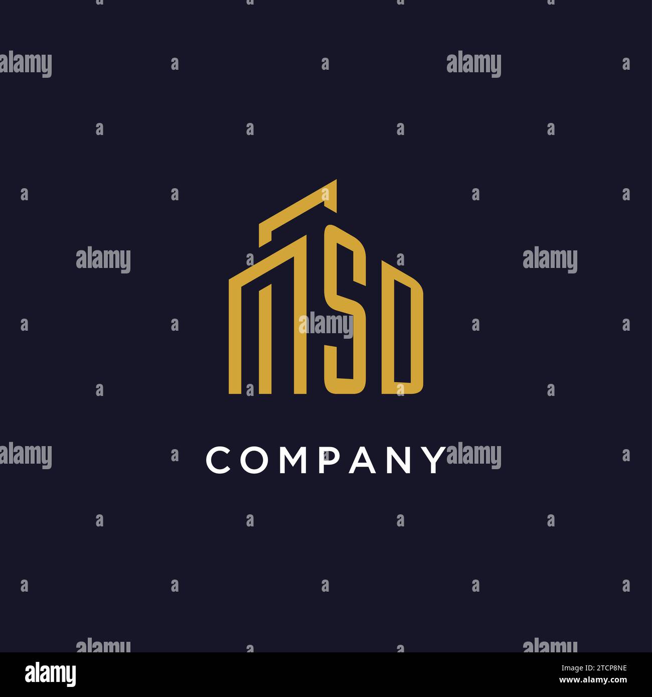 SD initial monogram with building logo design vector graphic Stock Vector