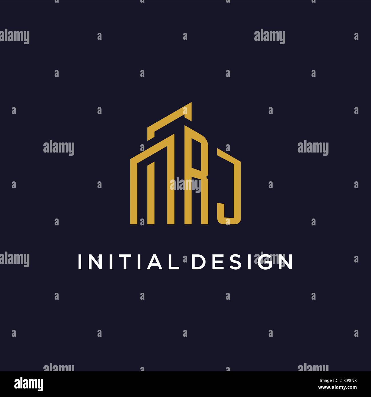 RJ initial monogram with building logo design vector graphic Stock Vector