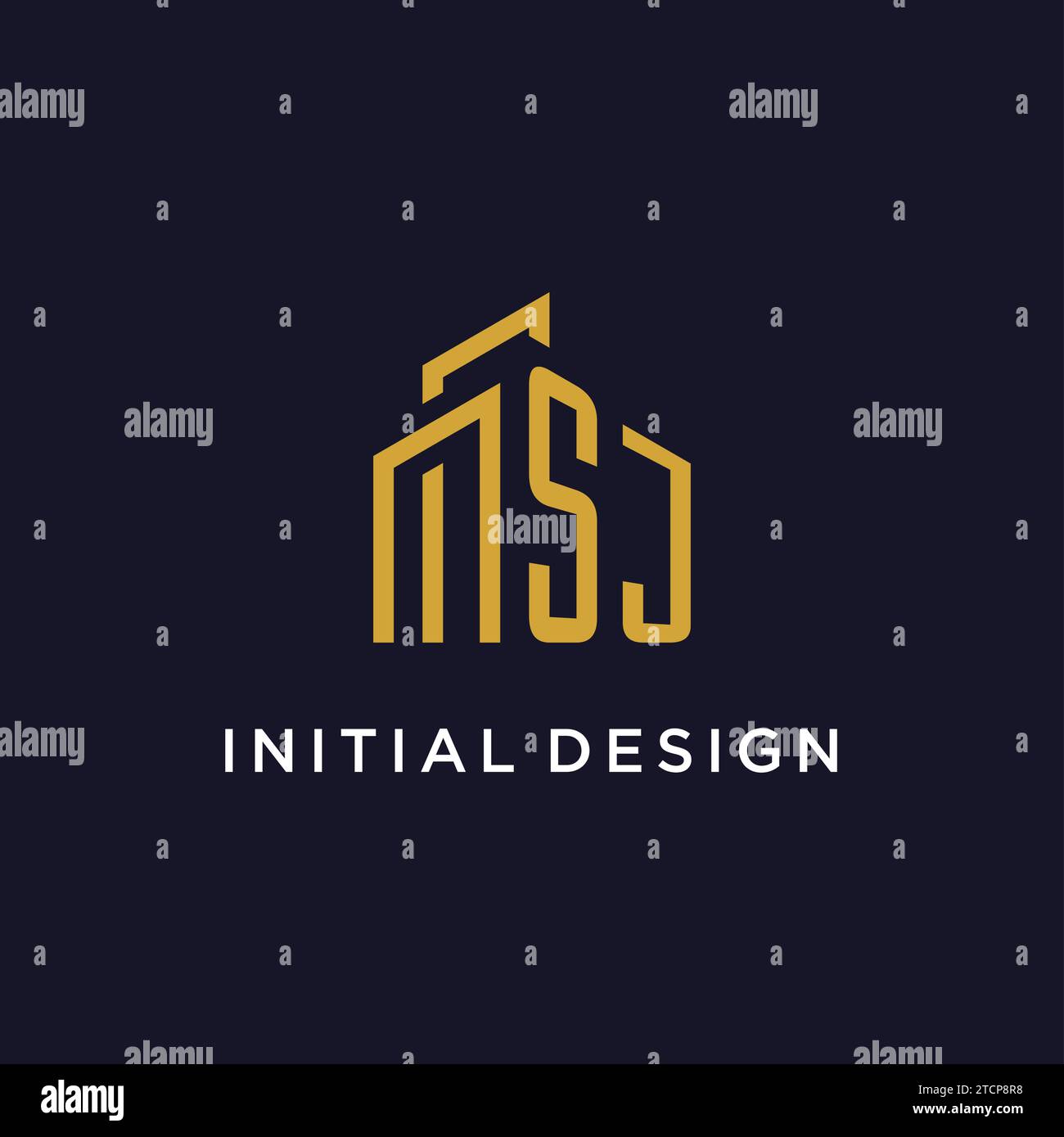 SJ initial monogram with building logo design vector graphic Stock Vector
