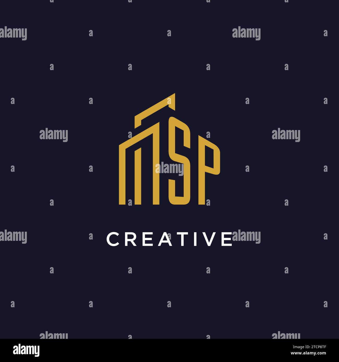 SP initial monogram with building logo design vector graphic Stock Vector