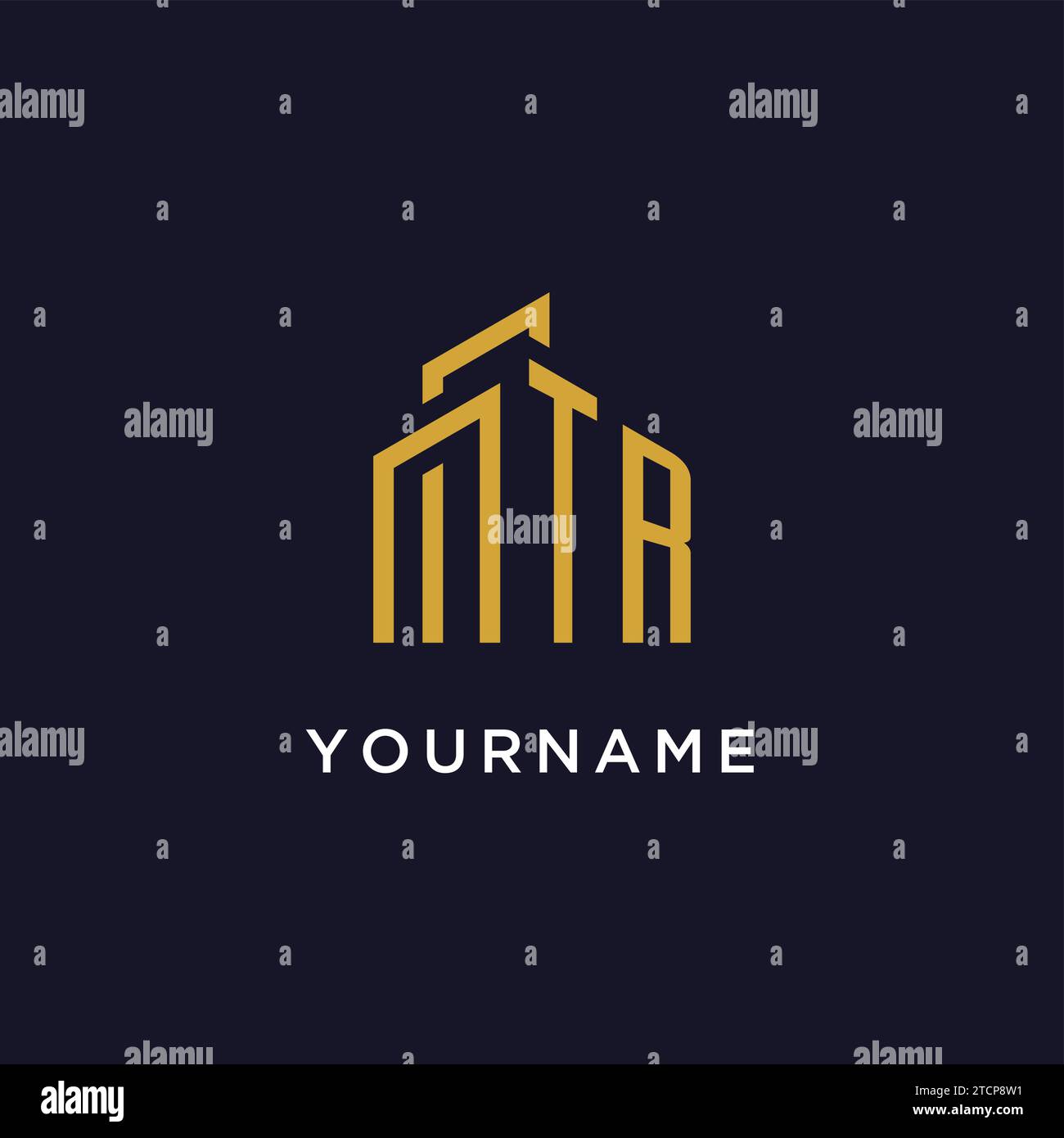 TR initial monogram with building logo design vector graphic Stock Vector