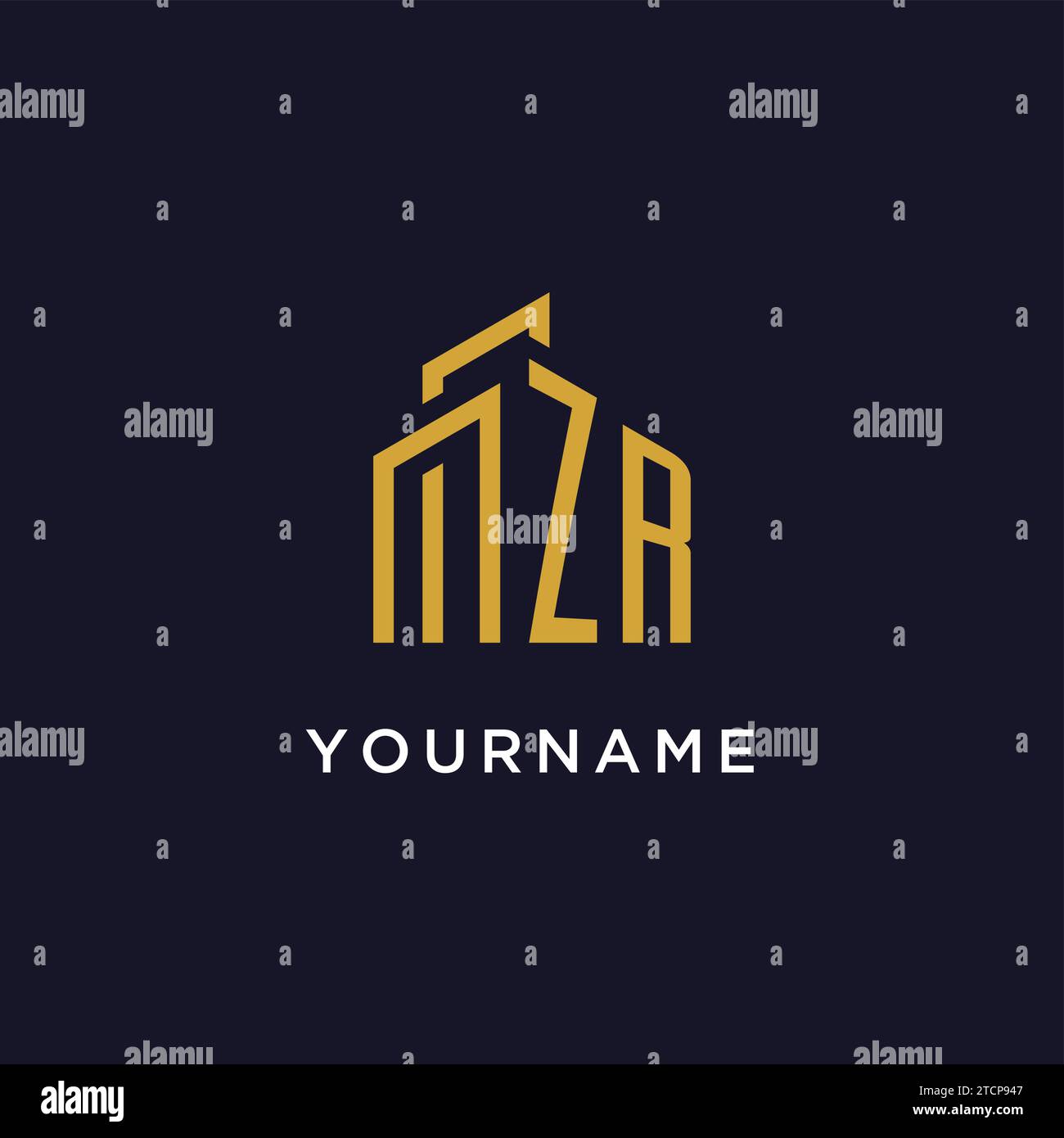 ZR initial monogram with building logo design vector graphic Stock