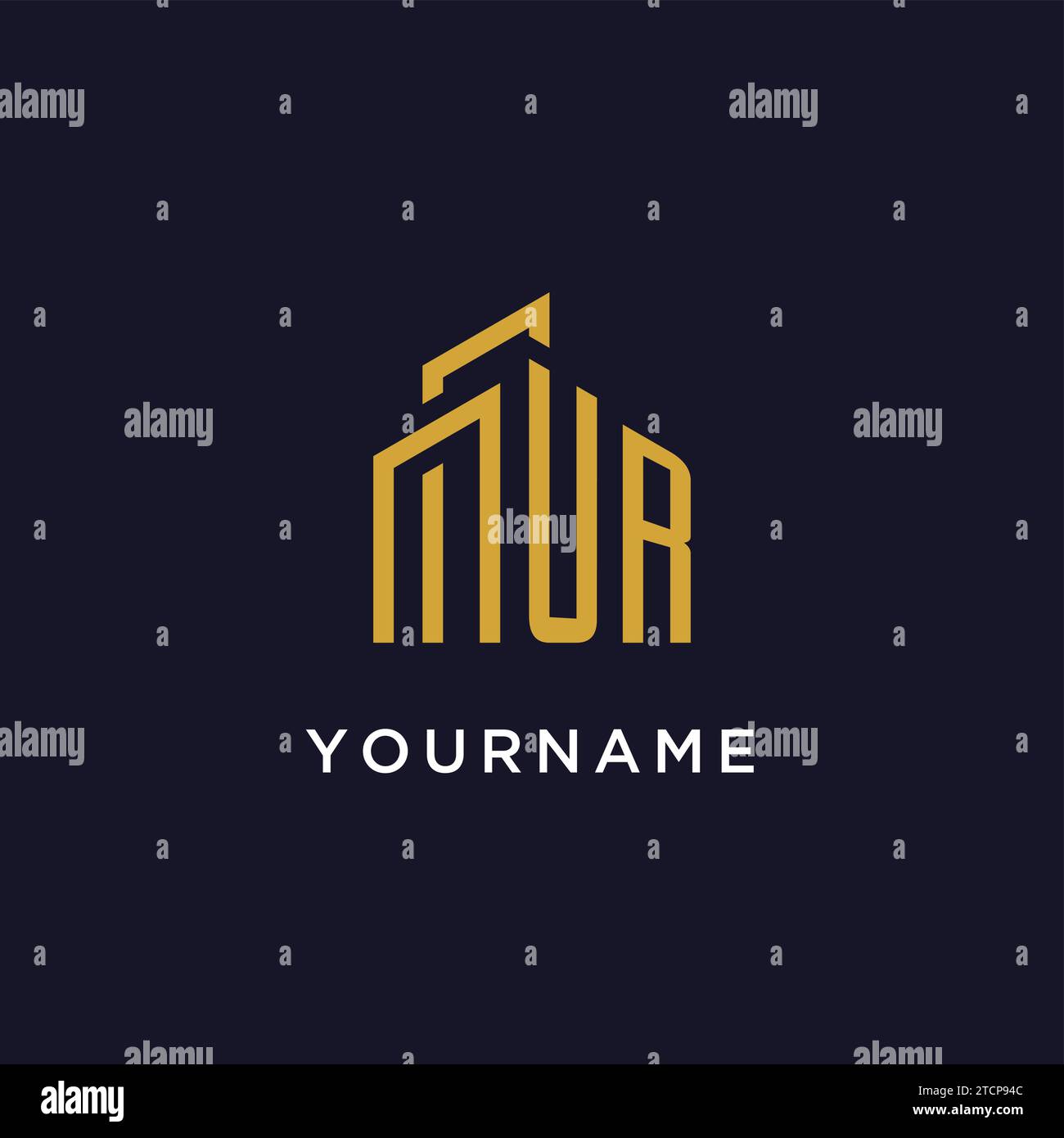 UR initial monogram with building logo design vector graphic Stock Vector