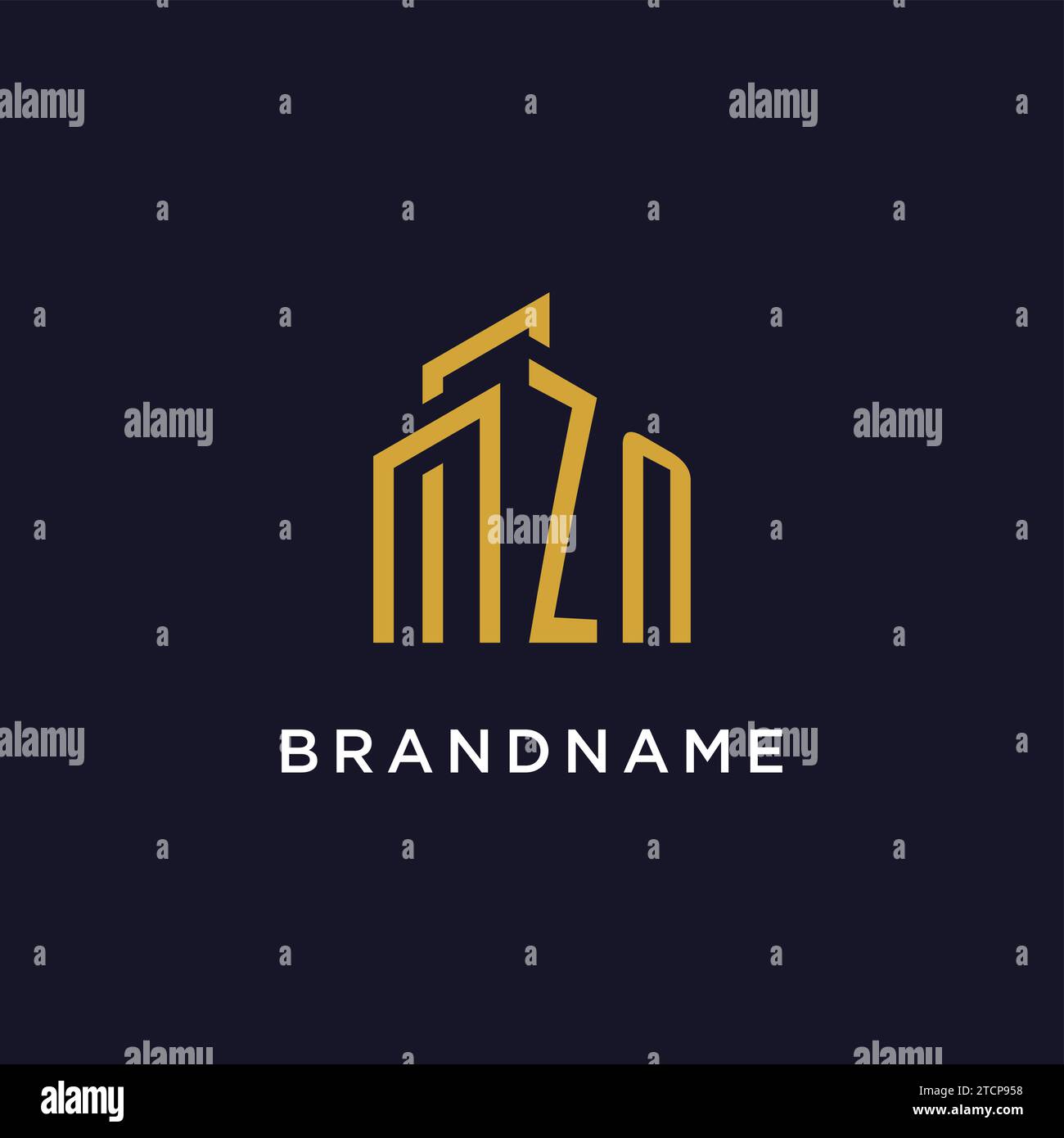 ZN initial monogram with building logo design vector graphic Stock Vector