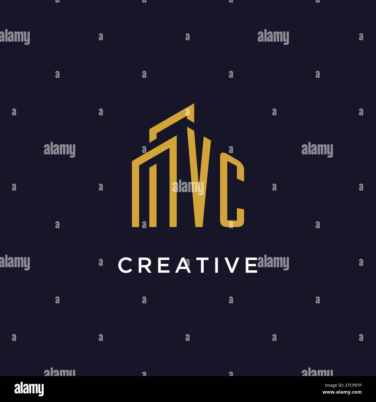 VC initial monogram with building logo design vector graphic Stock Vector