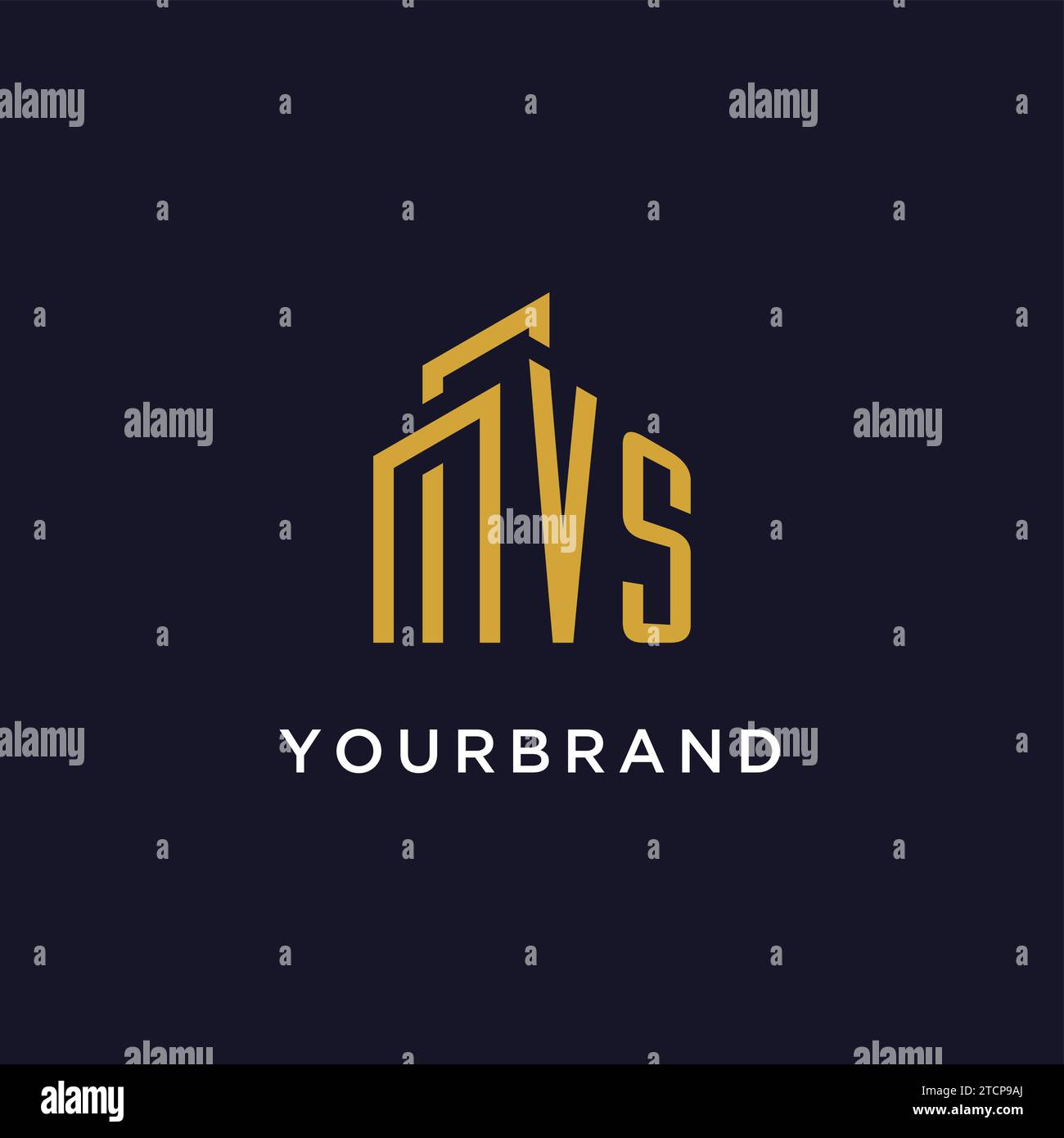 VS initial monogram with building logo design vector graphic Stock Vector