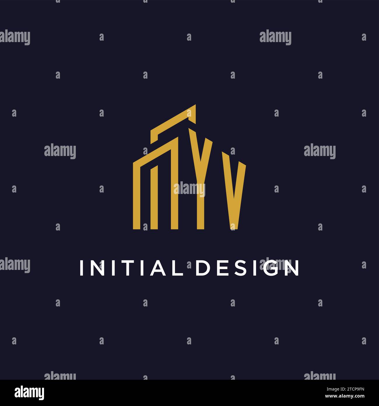 YV initial monogram with building logo design vector graphic Stock Vector