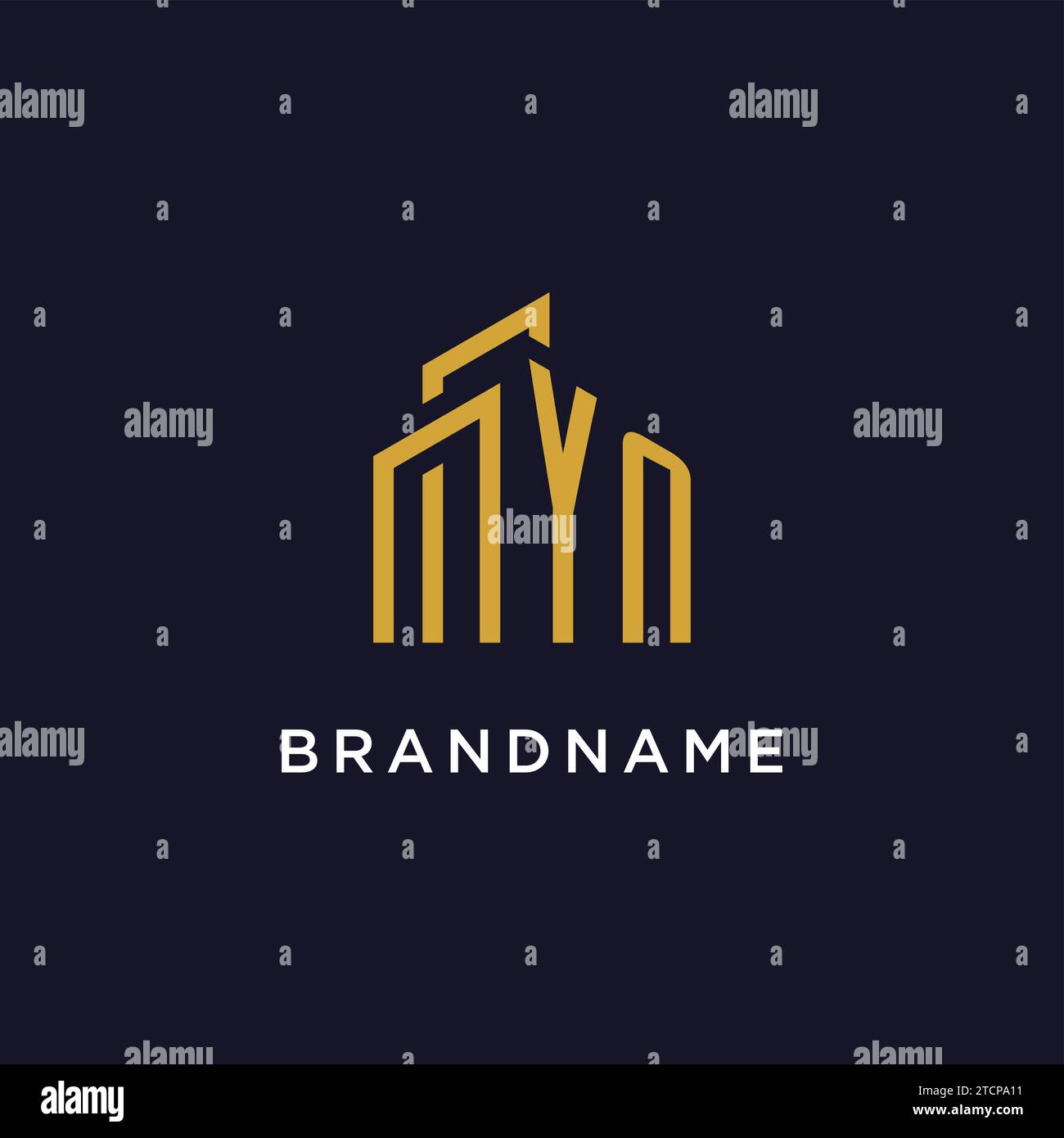 YN initial monogram with building logo design vector graphic Stock Vector