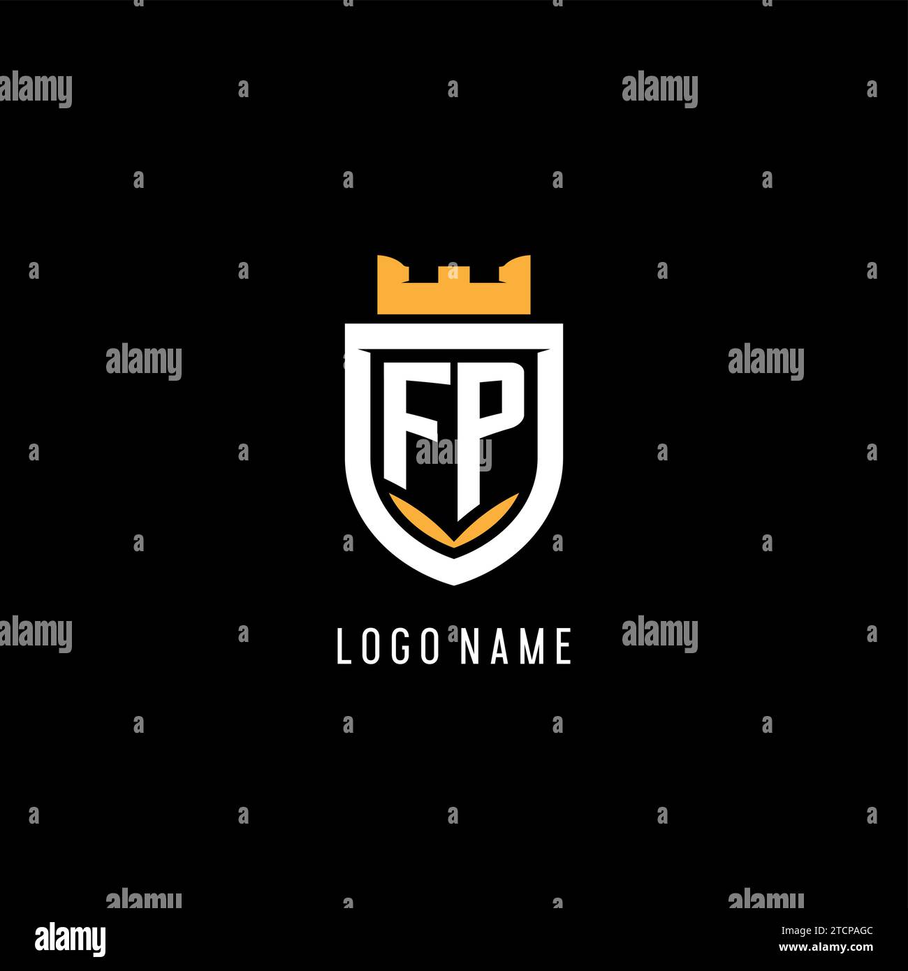 Initial FP logo with shield, esport gaming logo monogram style vector graphic Stock Vector