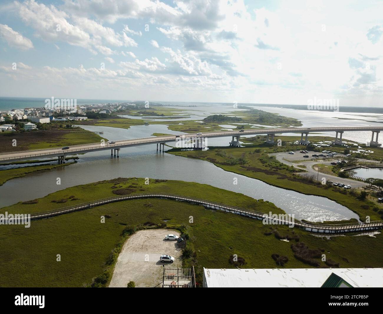 drone images of topsail beach/island north carolina on a summer