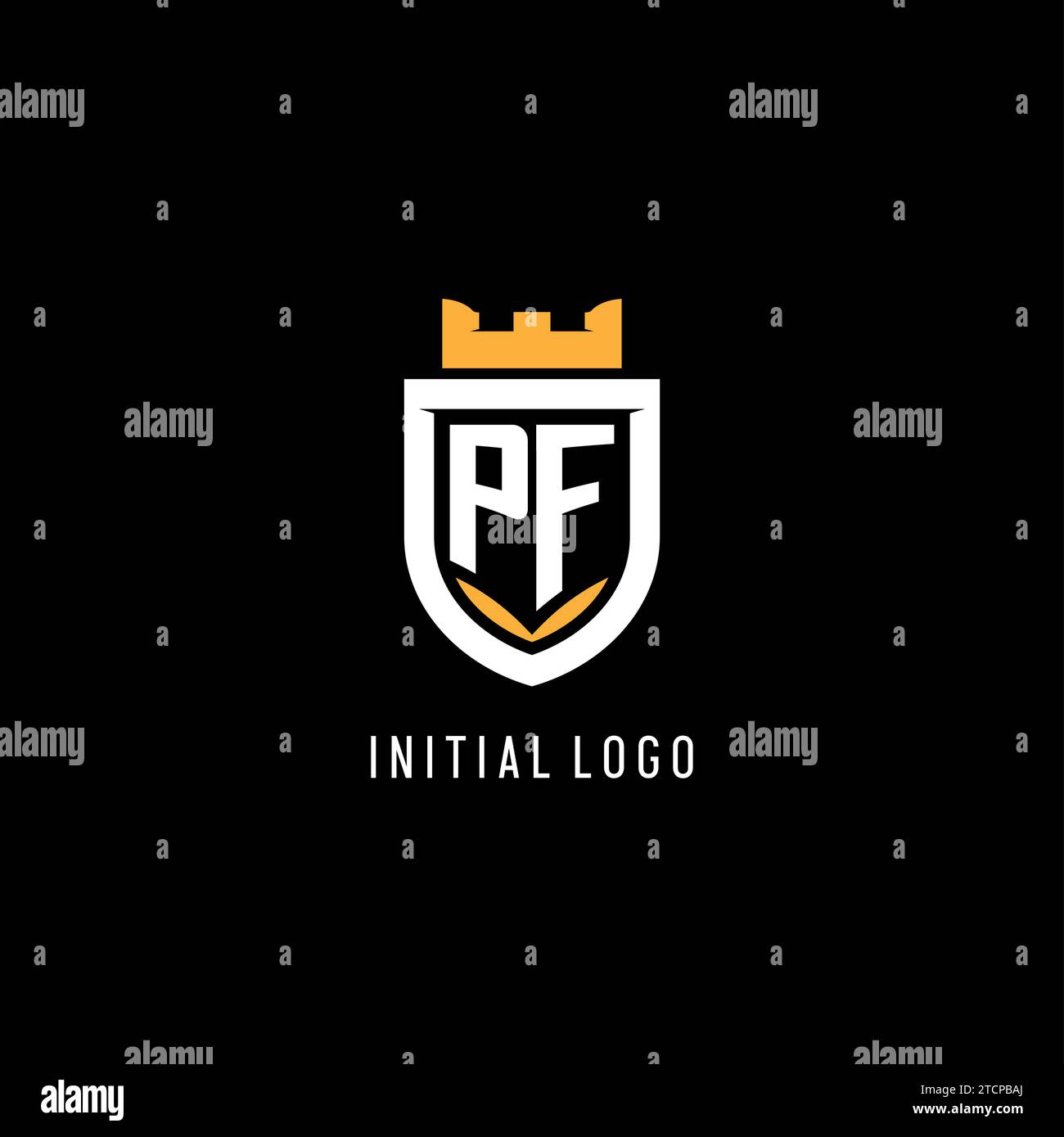 Initial PF logo with shield, esport gaming logo monogram style vector graphic Stock Vector