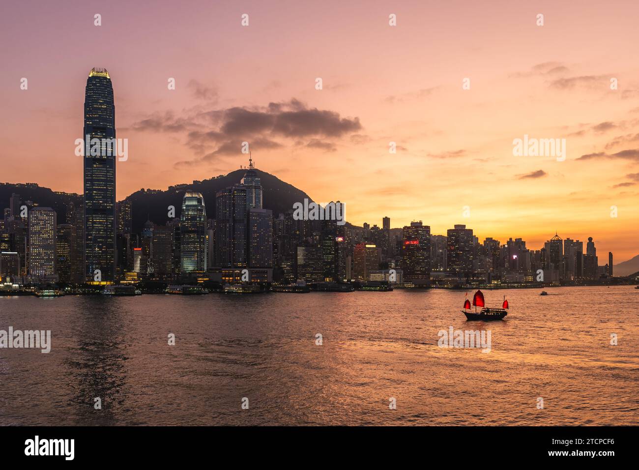 scenery of victoria harbor and hongkong island in hong kong, China Stock Photo