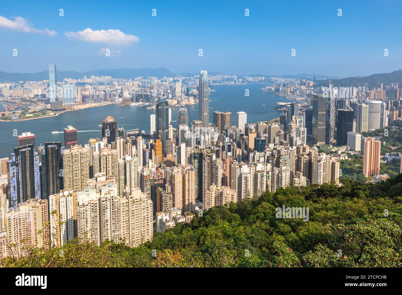 view of victoria harbour and hong kong island over victoria peak in hongkong, china Stock Photo