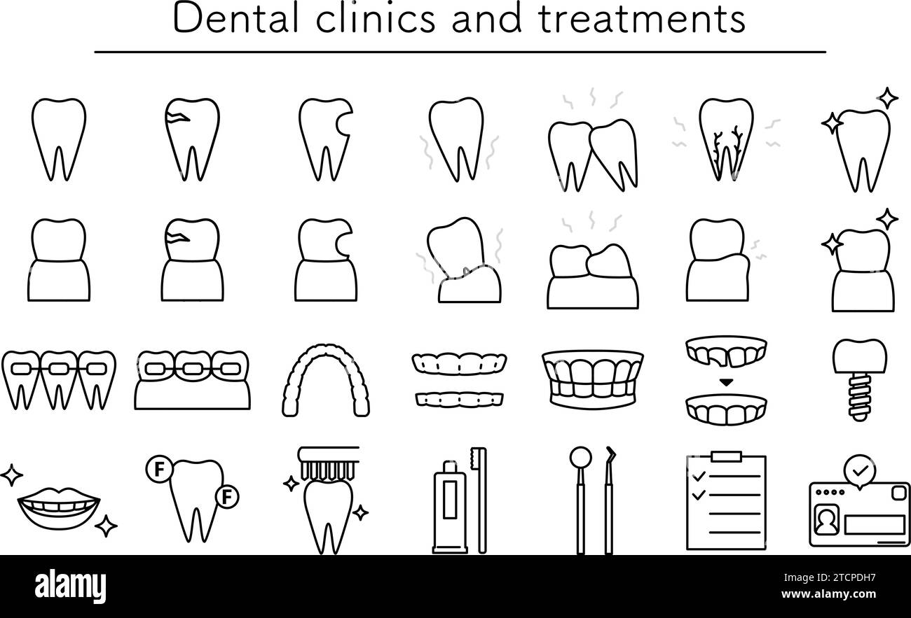 Icon set for dental clinics and dental care, Vector Illustration Stock Vector