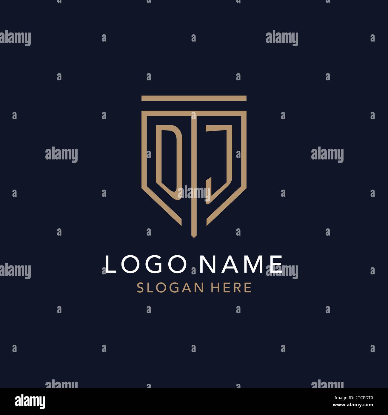 DJ initial logo monogram with simple luxury shield icon design inspiration Stock Vector