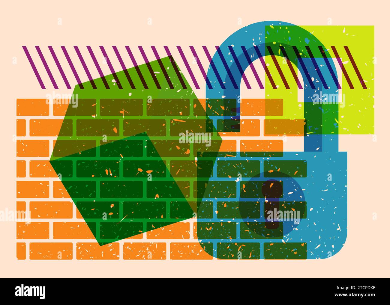 Padlock Graph Risograph Padlock with geometric shapes. Objects in trendy riso graph ...