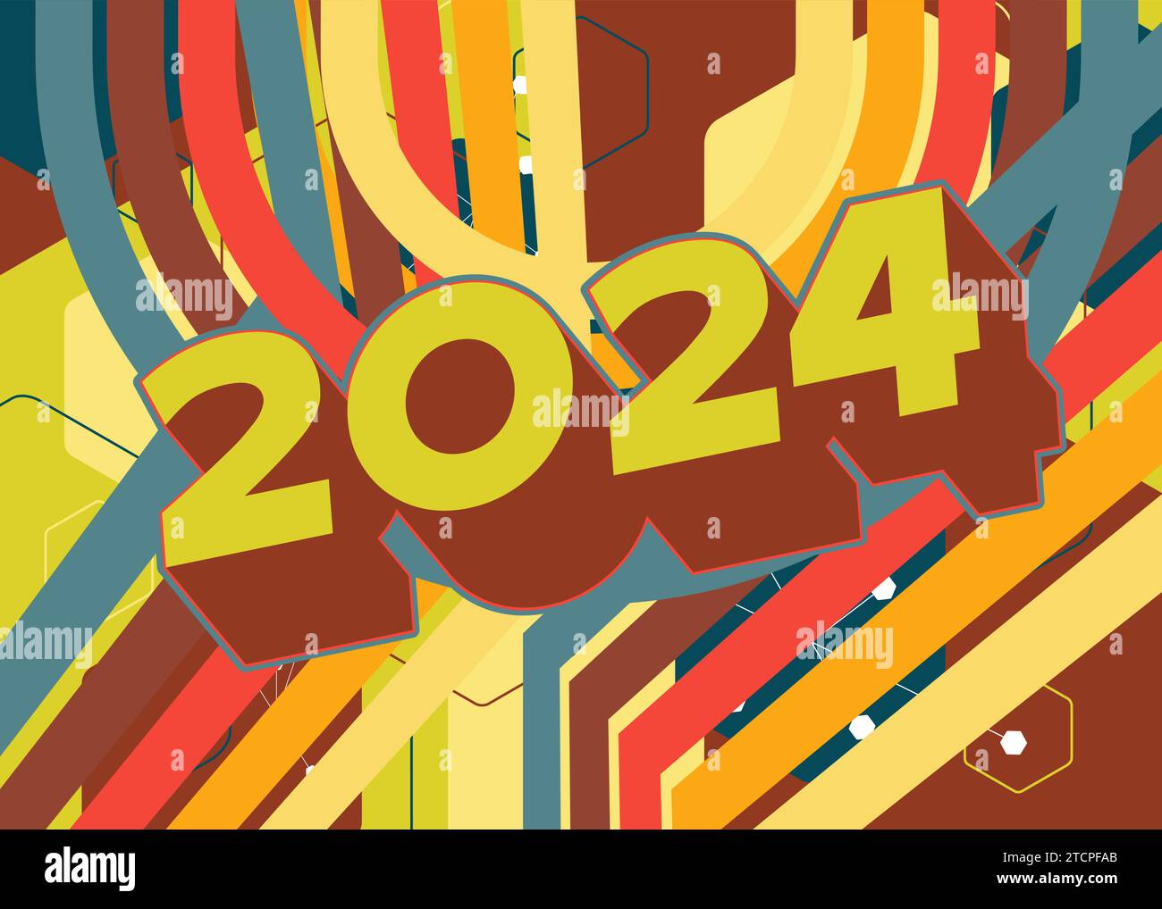 Retro 70s Background with the number 2024. Groovy holiday 1970s art ...