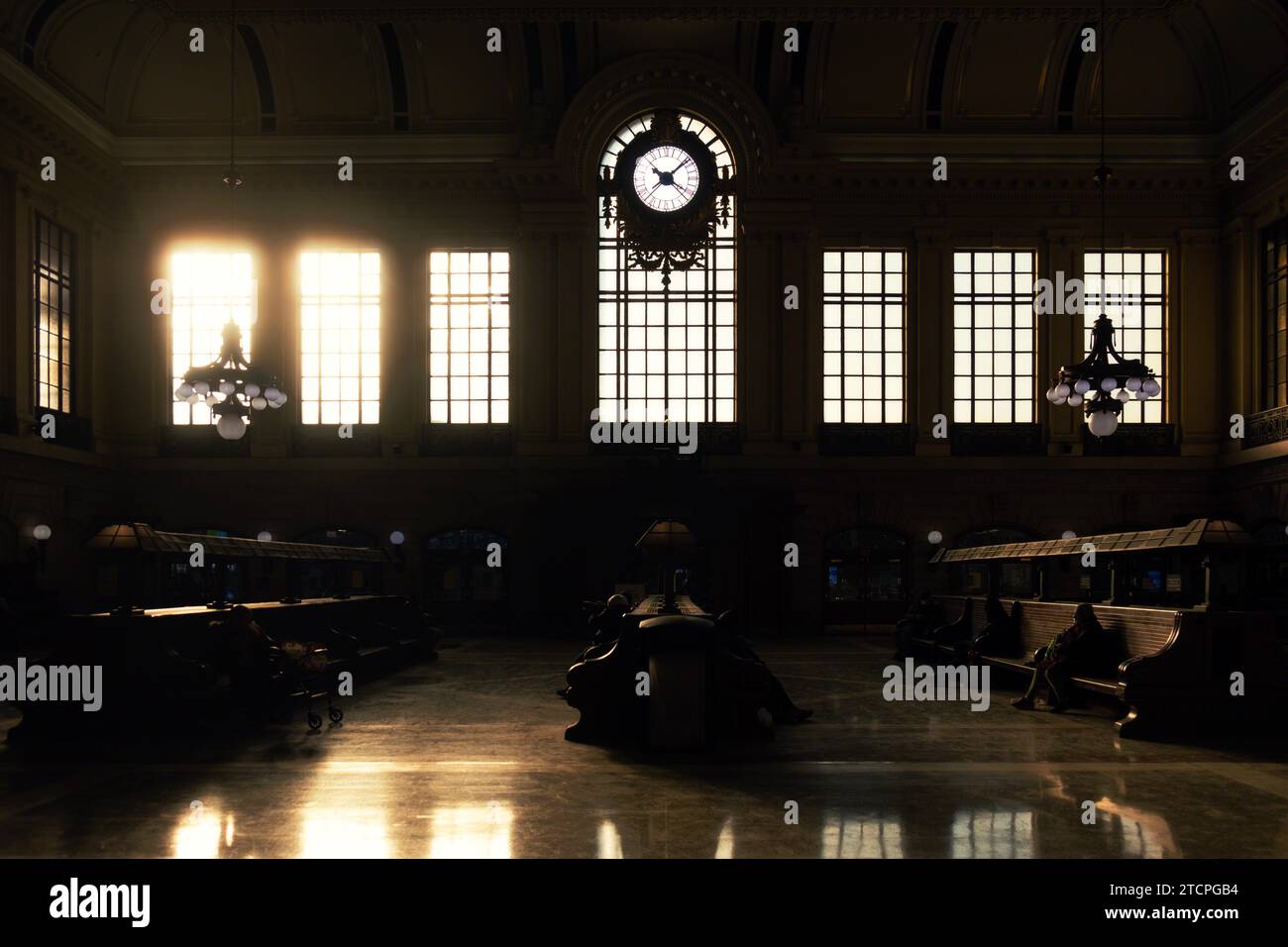 Hoboken Terminal waiting room in afternoon  Light, New Jersey, USA Stock Photo