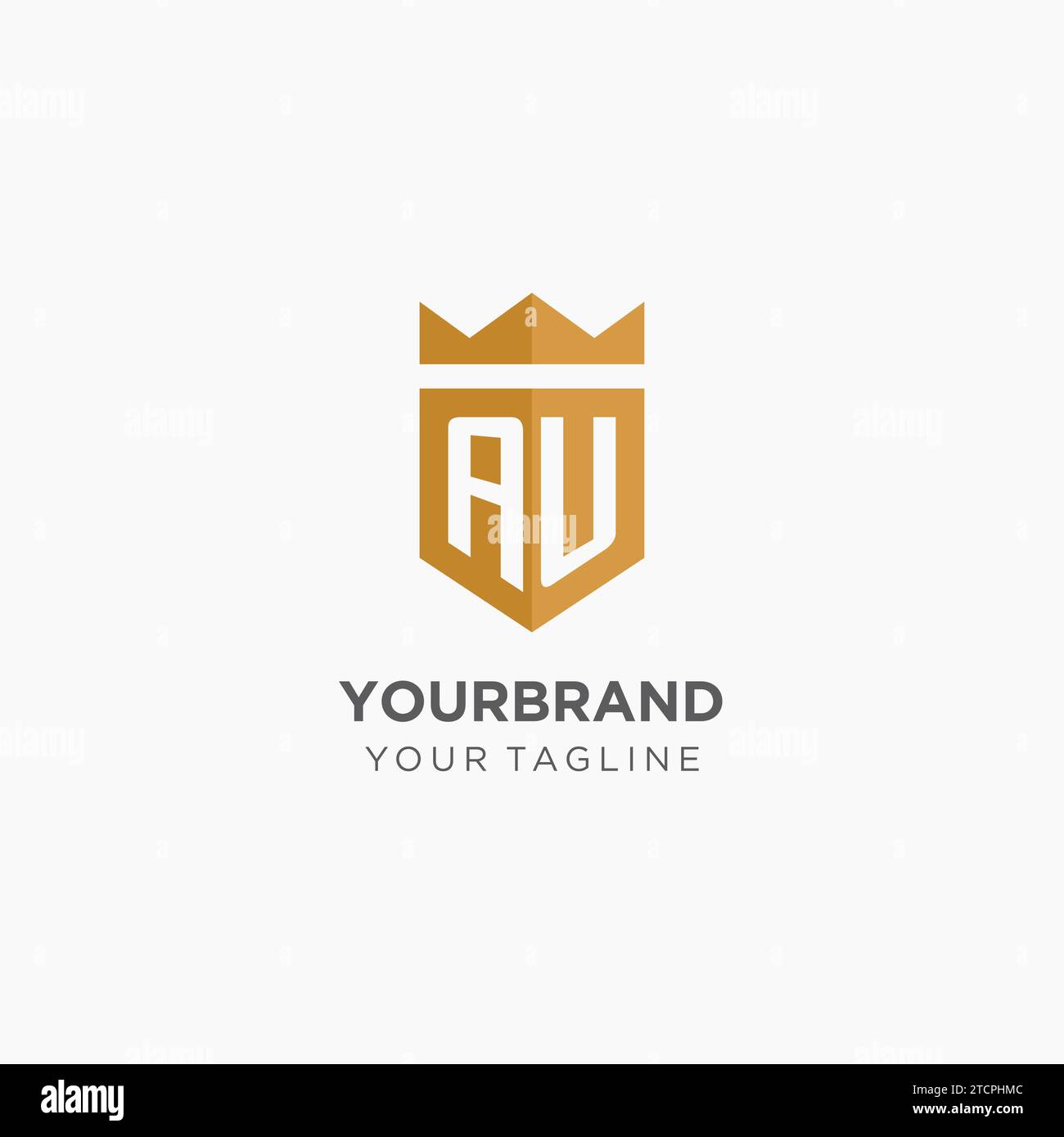 Monogram AU logo with geometric shield and crown, luxury elegant initial logo design vector graphic Stock Vector