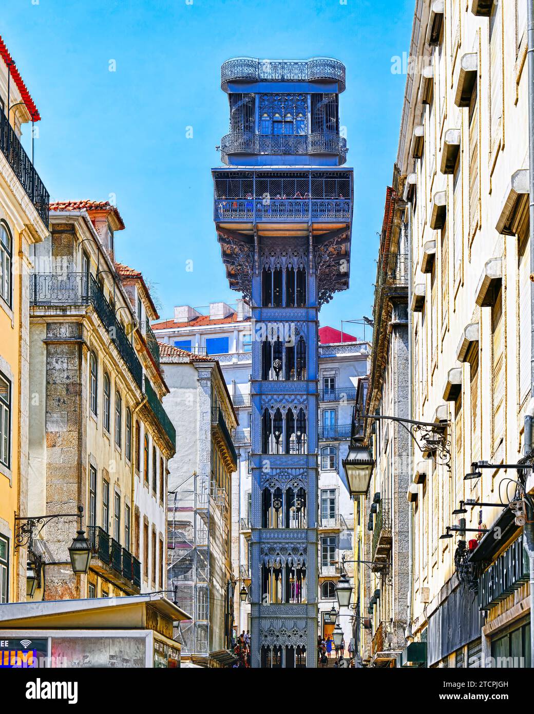 Low Angle View of the Lift of Santa Justa, Lisbon, Portugal Stock Photo