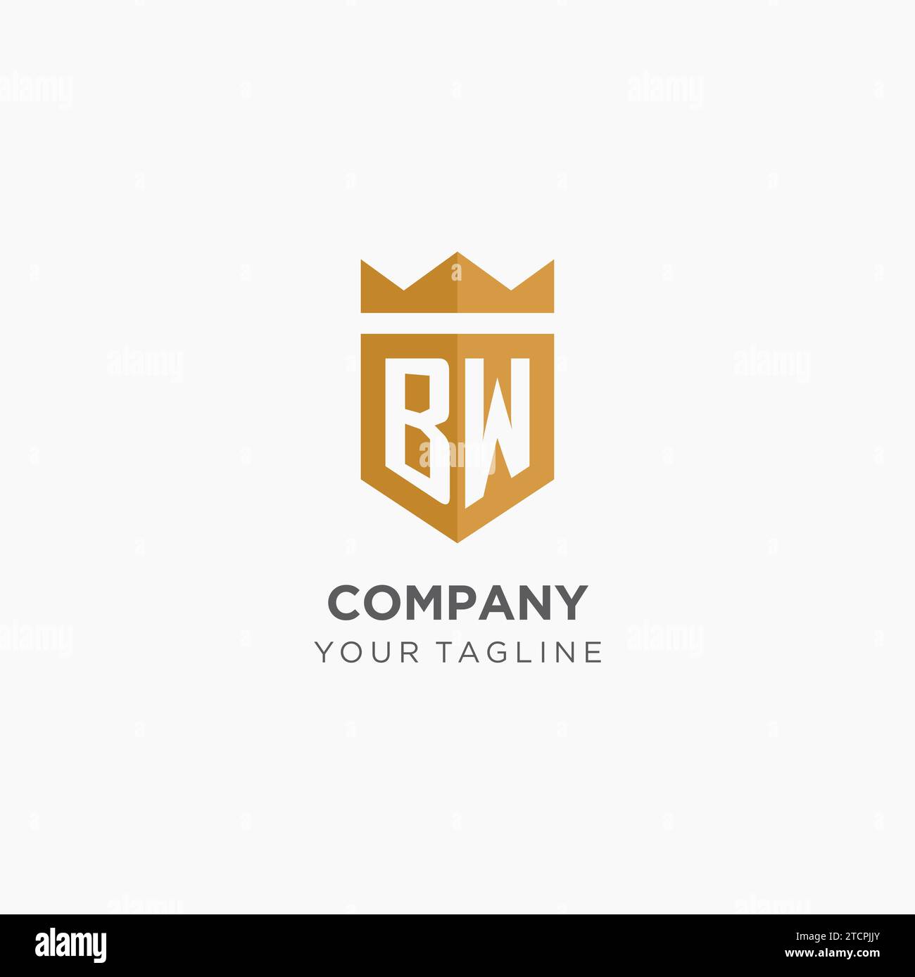 Monogram BW logo with geometric shield and crown, luxury elegant initial logo design vector graphic Stock Vector