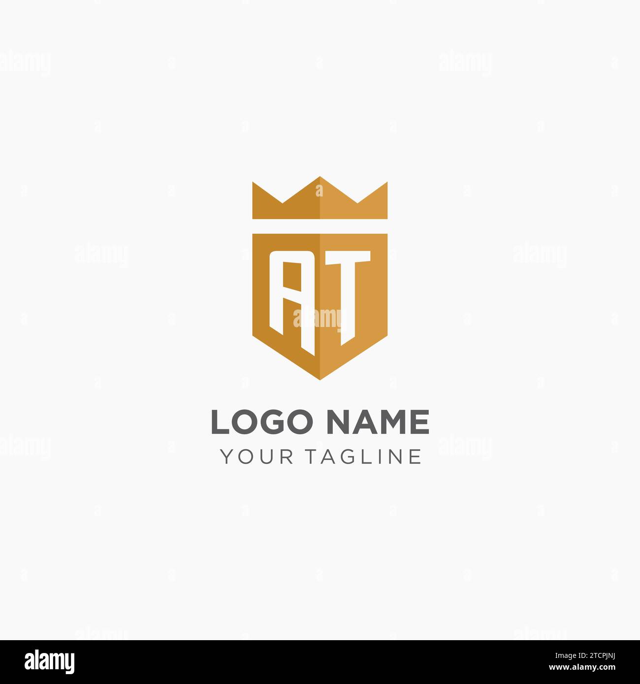 Monogram AT logo with geometric shield and crown, luxury elegant initial logo design vector graphic Stock Vector