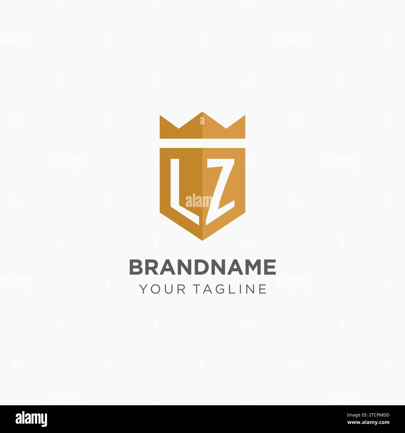 Monogram LZ logo with geometric shield and crown, luxury elegant initial logo design vector graphic Stock Vector