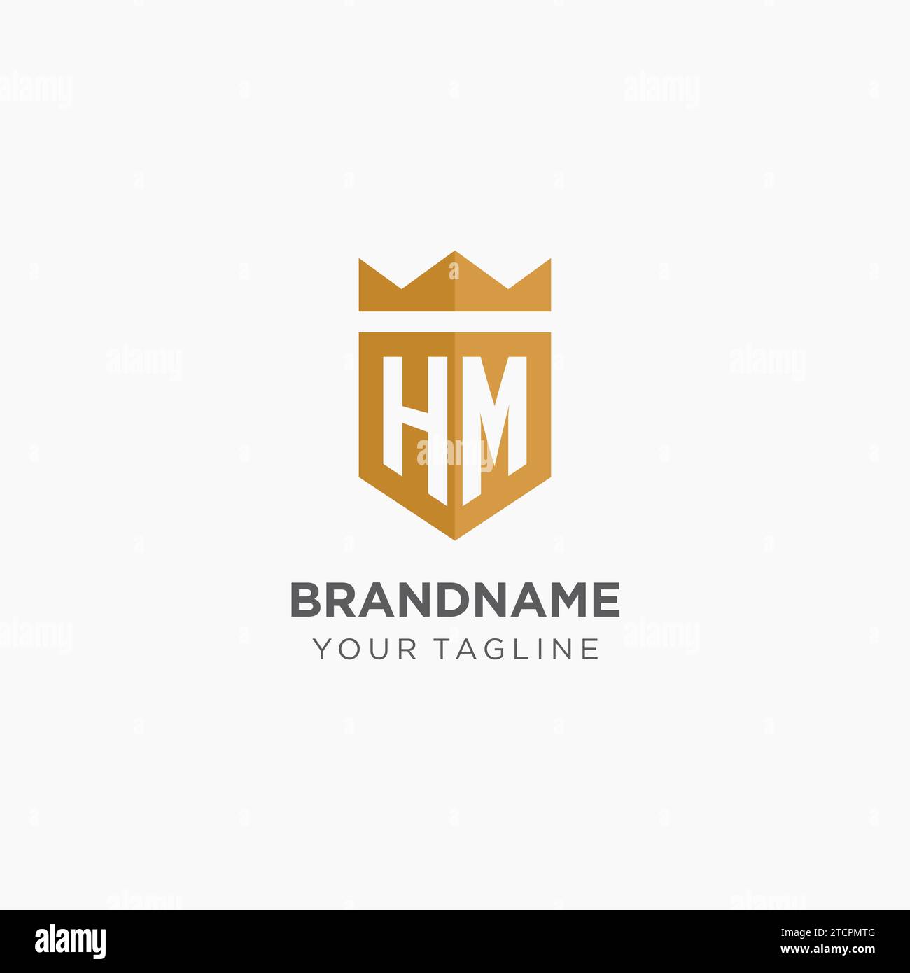 Monogram HM logo with geometric shield and crown, luxury elegant initial logo design vector graphic Stock Vector