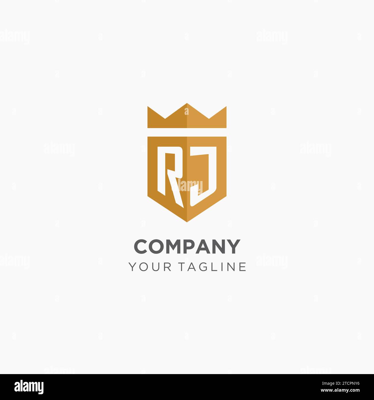 Monogram RJ logo with geometric shield and crown, luxury elegant ...