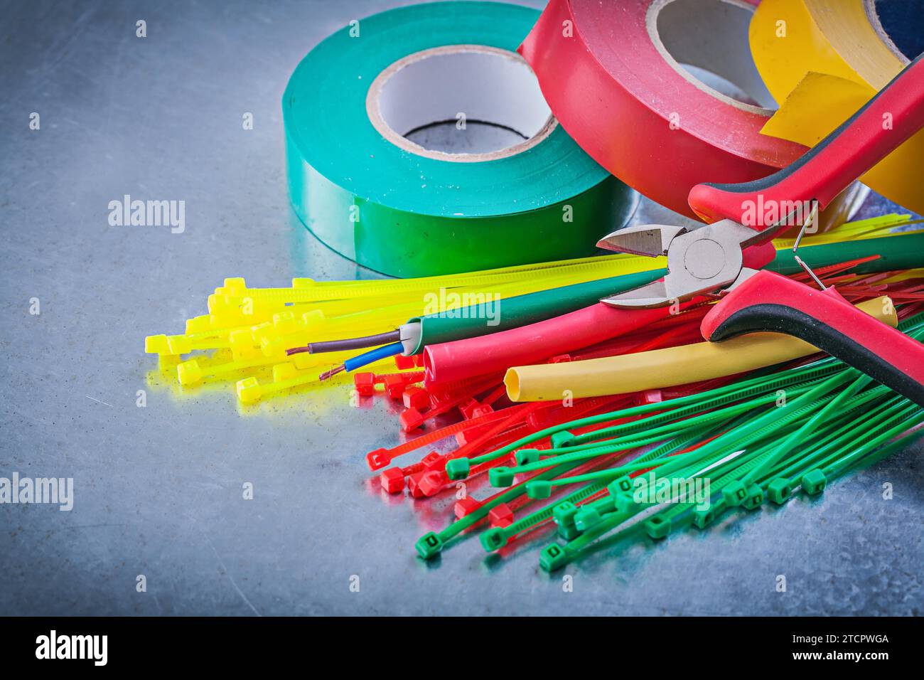 Insulating tapes Plastic cable ties Electrical wires Cutting pliers